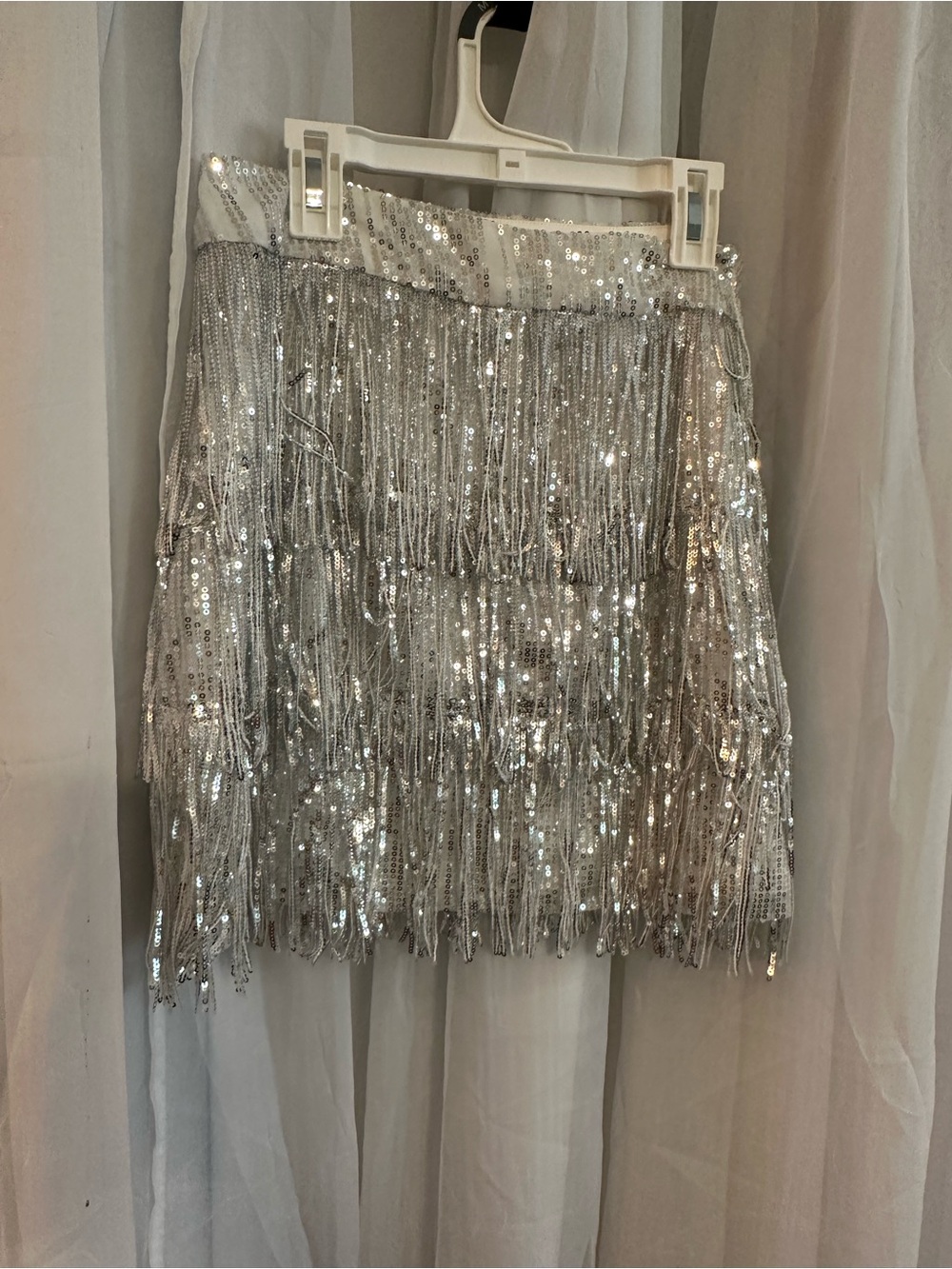 Blue B Collection Silver Sequin Fringe Mini Skirt - Women